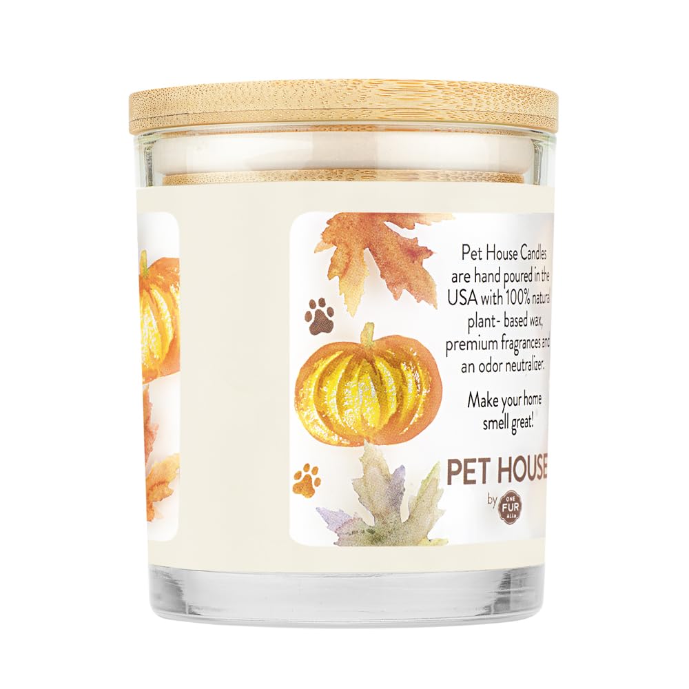One Fur All Pet House Pumpkin Pie Scented Candle 2 Pack - Plant-Based/Soy, Long Lasting, Odor Eliminating